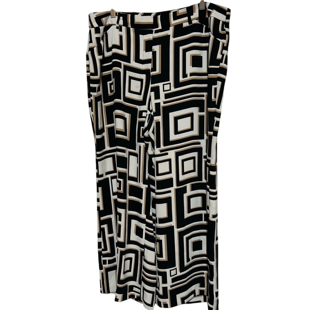 Chico's Women's Deco Square Print Black Gold White Wide Leg Pants Size 3 = 16 XL